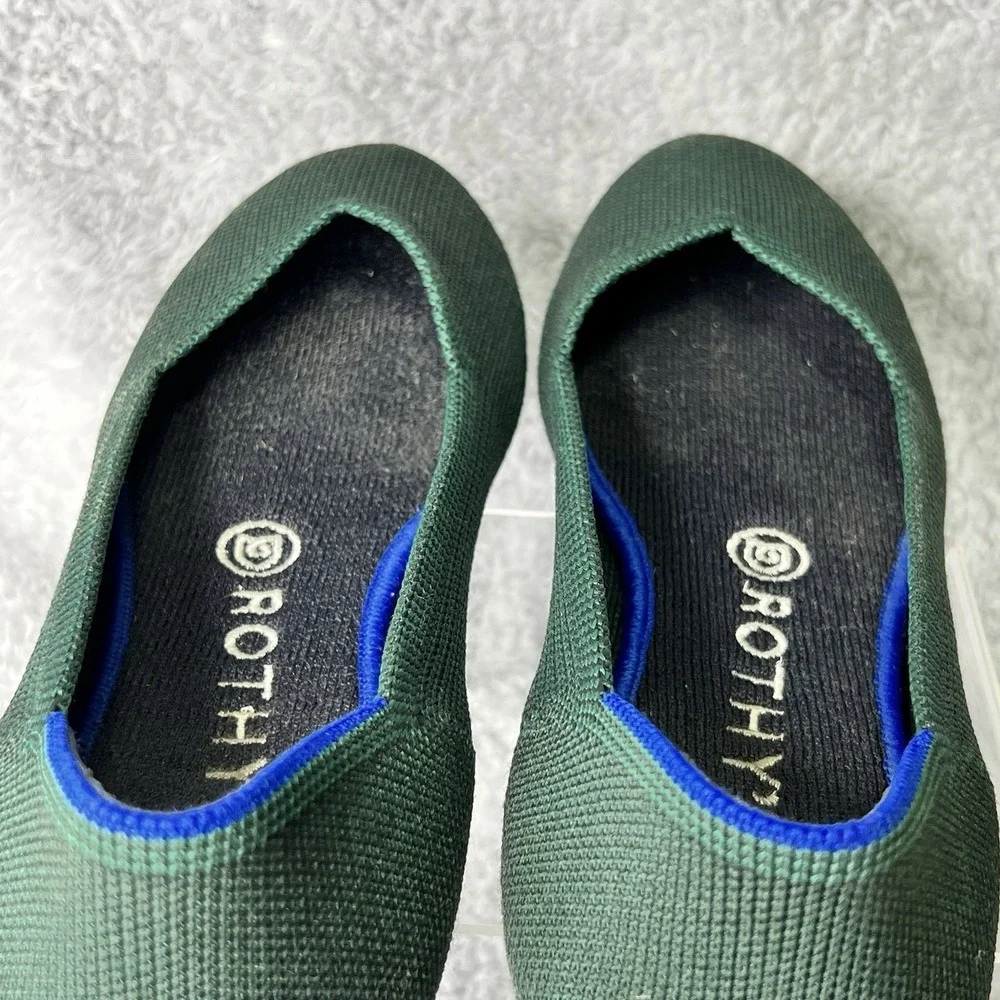 Rothys The Flat Round Toe Knit Ballet Flats Womens 7.5 Green Washable Slip On
